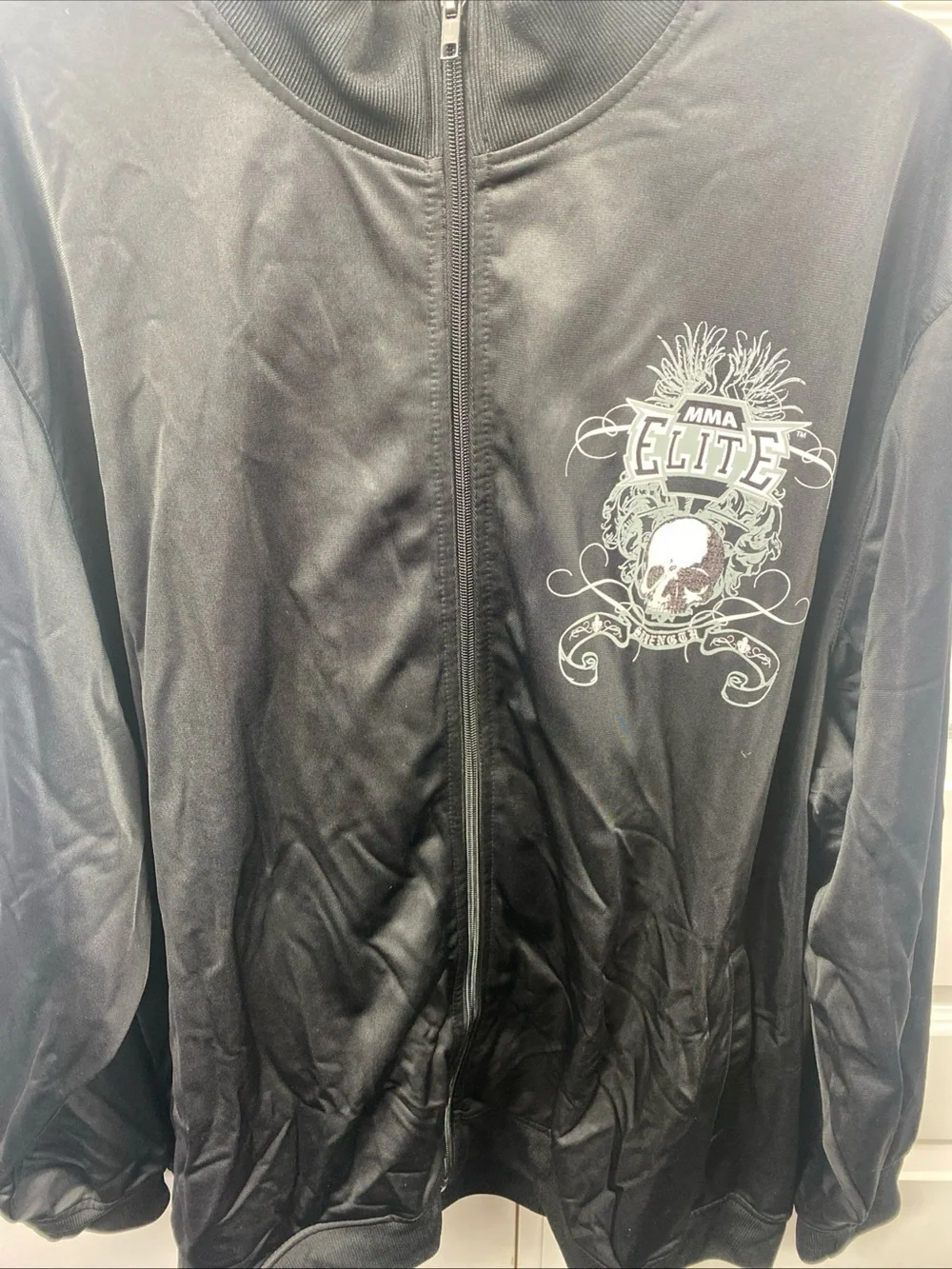 MMA Elite Jacket Grim Reaper Black Zip Track Skull Graphic Strength Logo XL Extr